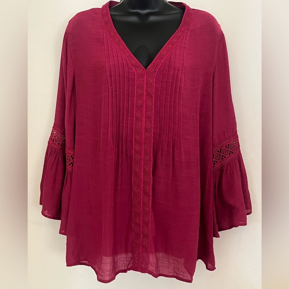 Counterparts Wine Red Boho Tunic with Lace Trim